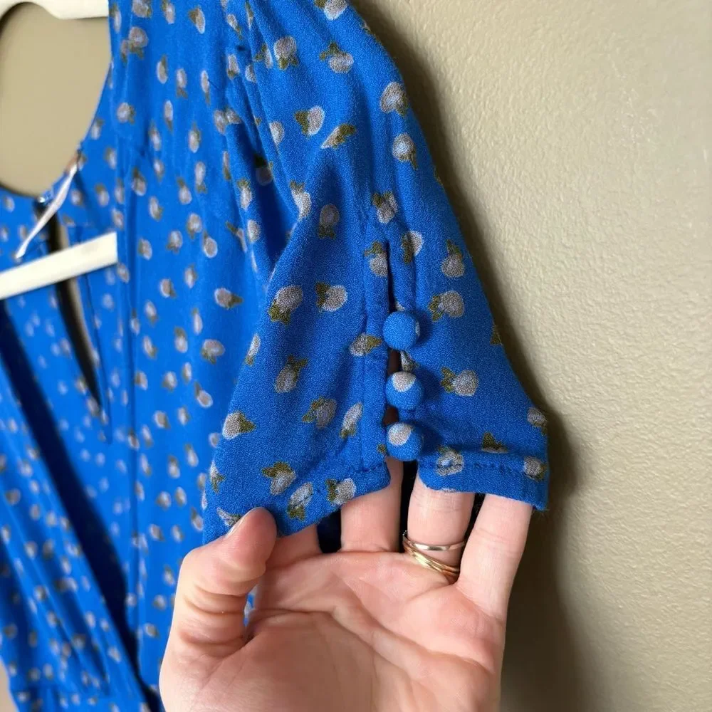 Free People Bright Blue Short Sleeve Wide Leg Jumpsuit with White Dot Print